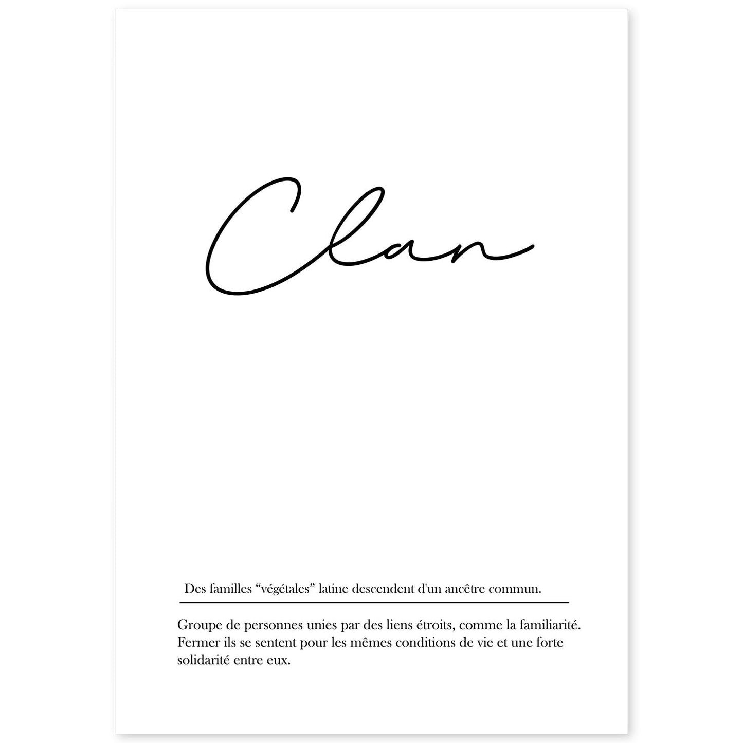 Poster con palabras en francés. Lámina Clan con definición y fondo blanco.-Artwork-Nacnic-A4-Sin marco-Nacnic Estudio SL