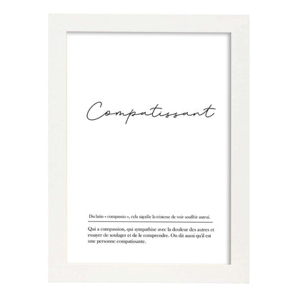 Poster con palabras en francés. Lámina Compartissant con definición y fondo blanco.-Artwork-Nacnic-A4-Marco Blanco-Nacnic Estudio SL