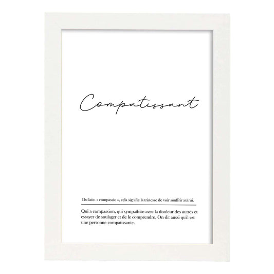 Poster con palabras en francés. Lámina Compartissant con definición y fondo blanco.-Artwork-Nacnic-A4-Marco Blanco-Nacnic Estudio SL