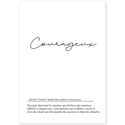 Poster con palabras en francés. Lámina Courageux con definición y fondo blanco.-Artwork-Nacnic-A4-Sin marco-Nacnic Estudio SL