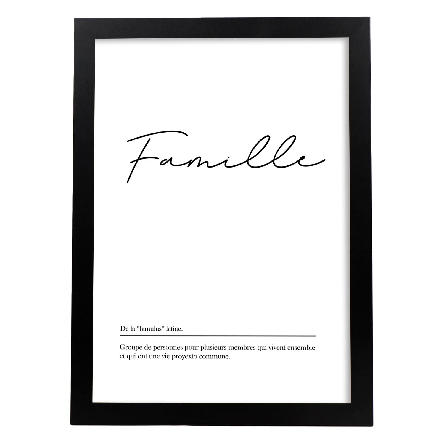 Poster con palabras en francés. Lámina Famille con definición y fondo blanco.-Artwork-Nacnic-A3-Marco Negro-Nacnic Estudio SL