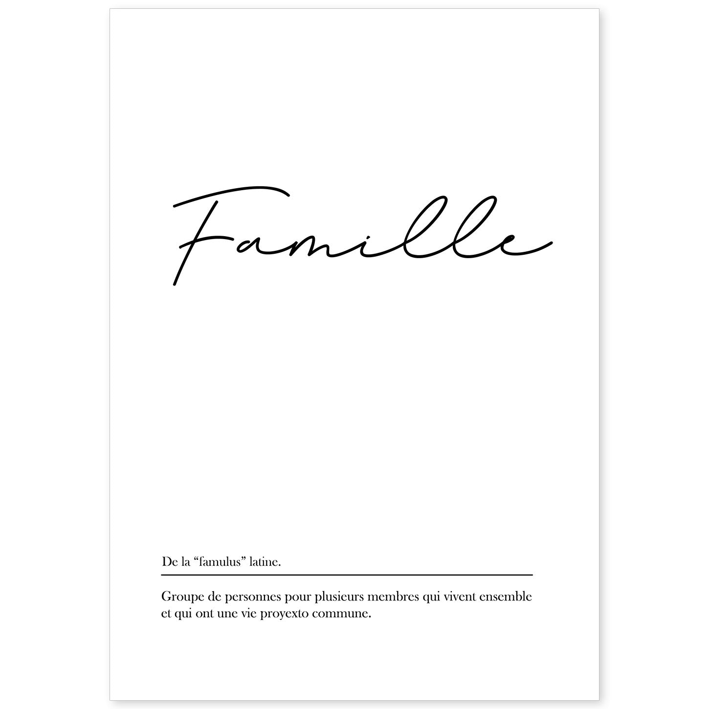 Poster con palabras en francés. Lámina Famille con definición y fondo blanco.-Artwork-Nacnic-A4-Sin marco-Nacnic Estudio SL