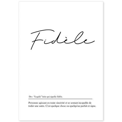 Poster con palabras en francés. Lámina Fidele con definición y fondo blanco.-Artwork-Nacnic-A4-Sin marco-Nacnic Estudio SL