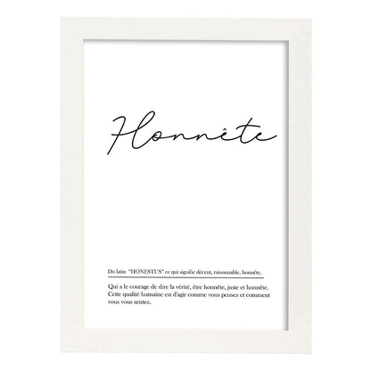 Poster con palabras en francés. Lámina Honnete con definición y fondo blanco.-Artwork-Nacnic-A4-Marco Blanco-Nacnic Estudio SL