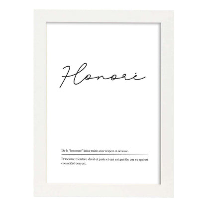 Poster con palabras en francés. Lámina Honore con definición y fondo blanco.-Artwork-Nacnic-A4-Marco Blanco-Nacnic Estudio SL