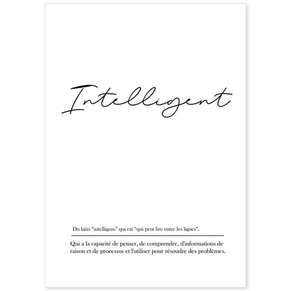 Poster con palabras en francés. Lámina Intelligent con definición y fondo blanco.-Artwork-Nacnic-A4-Sin marco-Nacnic Estudio SL