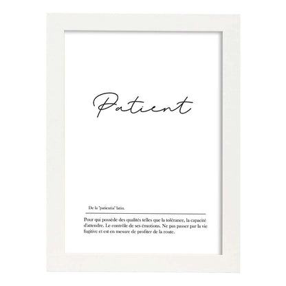 Poster con palabras en francés. Lámina Patient con definición y fondo blanco.-Artwork-Nacnic-A4-Marco Blanco-Nacnic Estudio SL