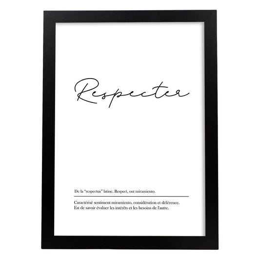 Poster con palabras en francés. Lámina Respecter con definición y fondo blanco.-Artwork-Nacnic-A4-Marco Negro-Nacnic Estudio SL