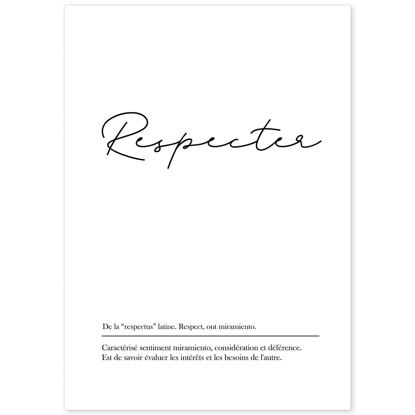 Poster con palabras en francés. Lámina Respecter con definición y fondo blanco.-Artwork-Nacnic-A4-Sin marco-Nacnic Estudio SL