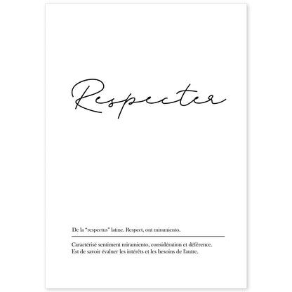 Poster con palabras en francés. Lámina Respecter con definición y fondo blanco.-Artwork-Nacnic-A4-Sin marco-Nacnic Estudio SL