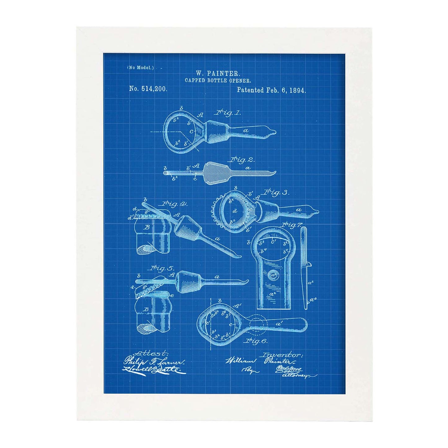 Poster con patente de Abrelatas. Lámina con diseño de patente antigua-Artwork-Nacnic-A3-Marco Blanco-Nacnic Estudio SL