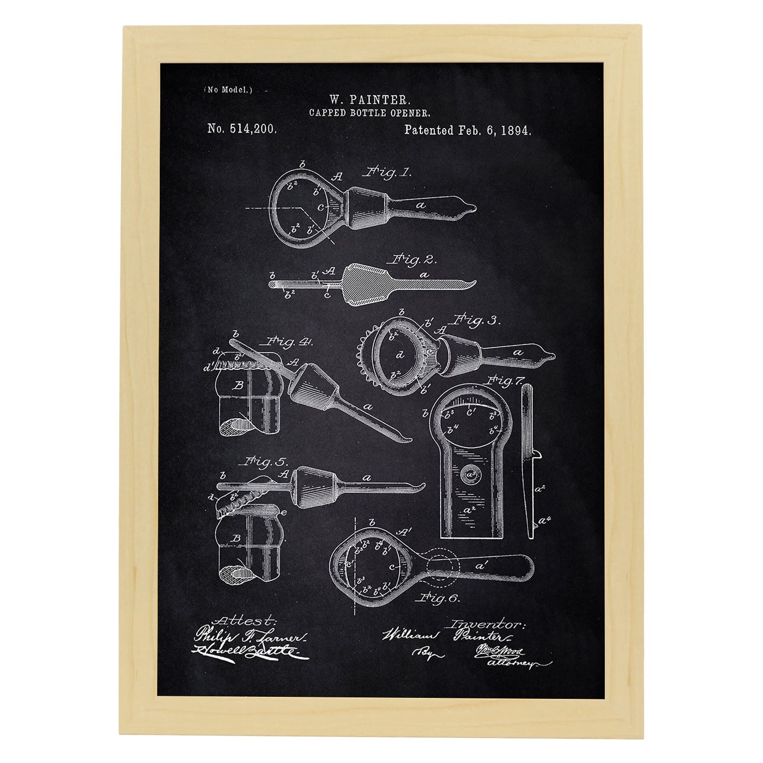 Poster con patente de Abrelatas. Lámina con diseño de patente antigua-Artwork-Nacnic-A3-Marco Madera clara-Nacnic Estudio SL