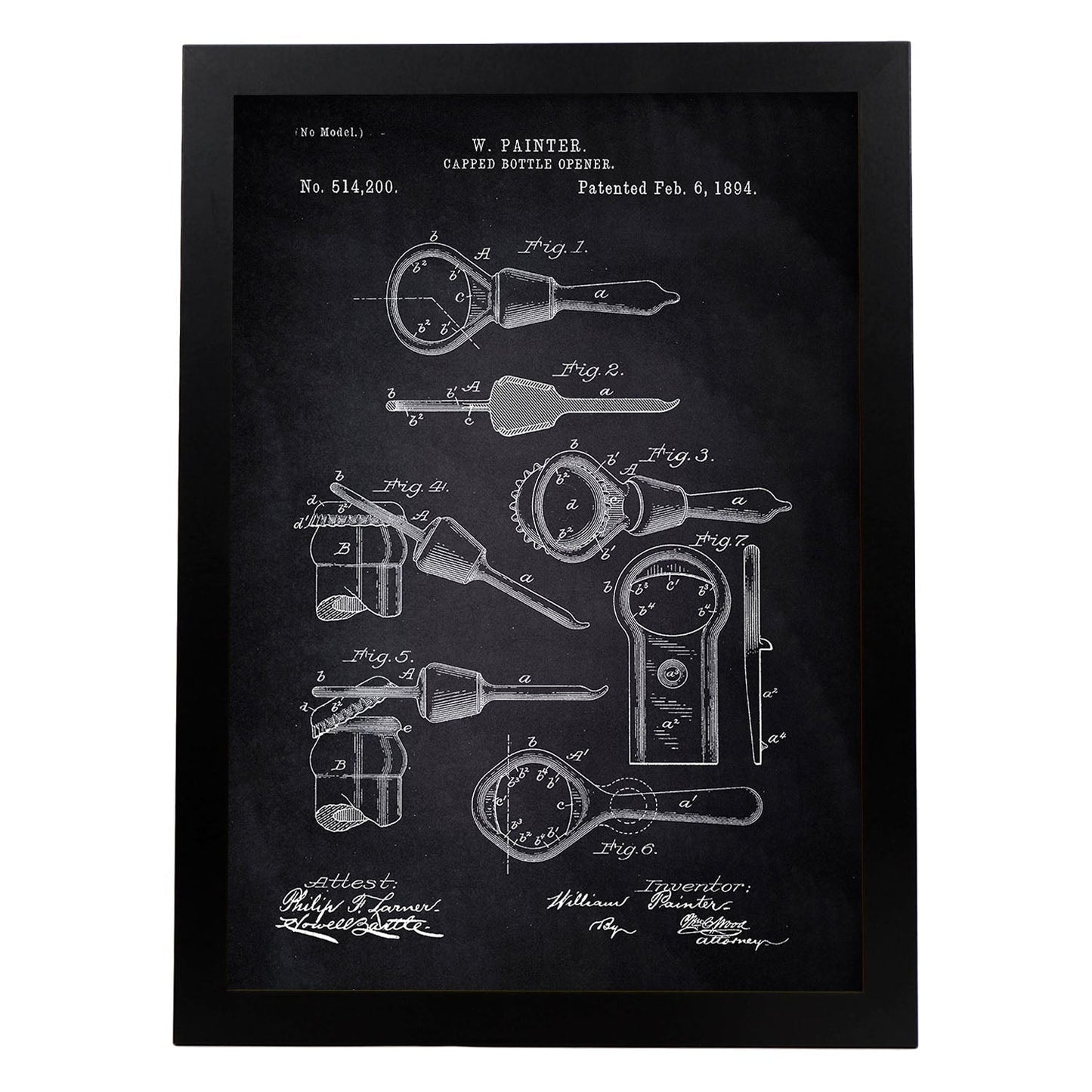 Poster con patente de Abrelatas. Lámina con diseño de patente antigua-Artwork-Nacnic-A3-Marco Negro-Nacnic Estudio SL
