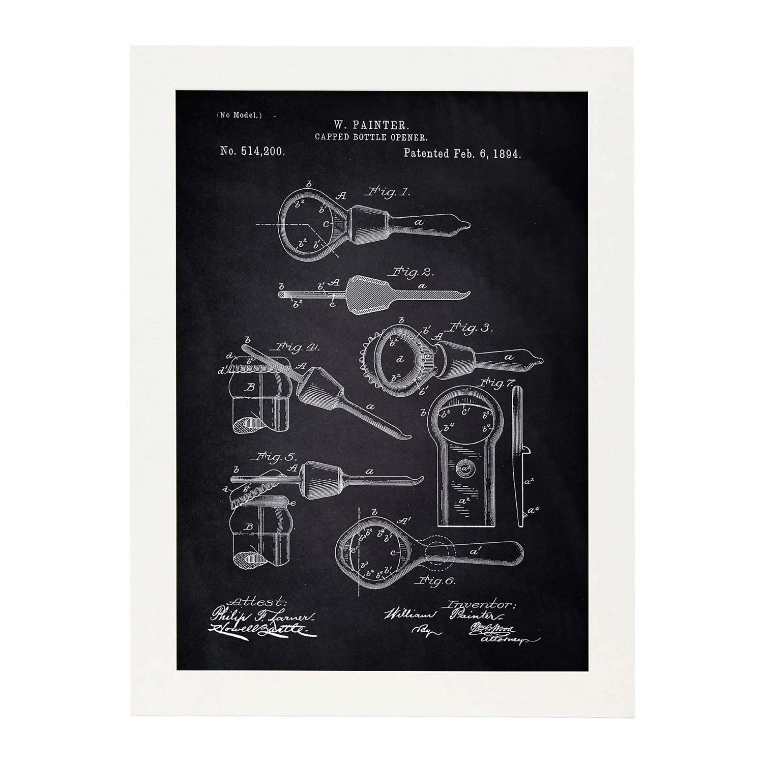 Poster con patente de Abrelatas. Lámina con diseño de patente antigua-Artwork-Nacnic-A4-Marco Blanco-Nacnic Estudio SL