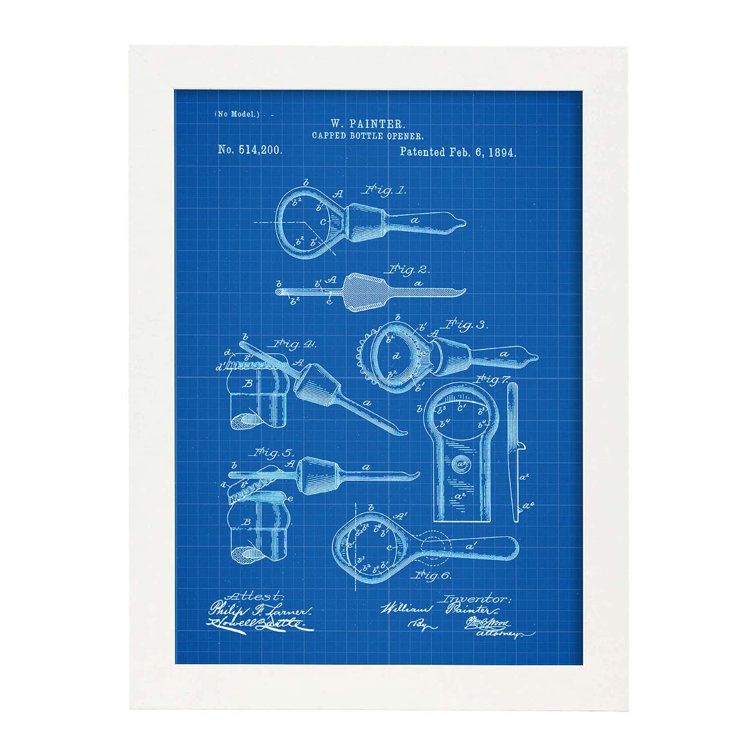 Poster con patente de Abrelatas. Lámina con diseño de patente antigua-Artwork-Nacnic-A4-Marco Blanco-Nacnic Estudio SL