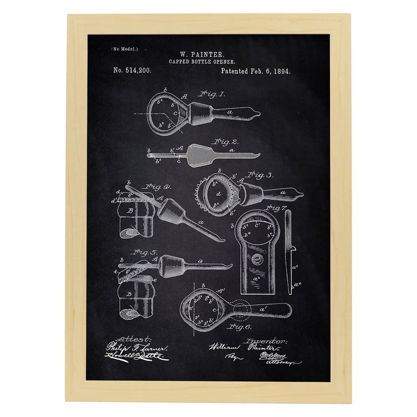 Poster con patente de Abrelatas. Lámina con diseño de patente antigua-Artwork-Nacnic-A4-Marco Madera clara-Nacnic Estudio SL