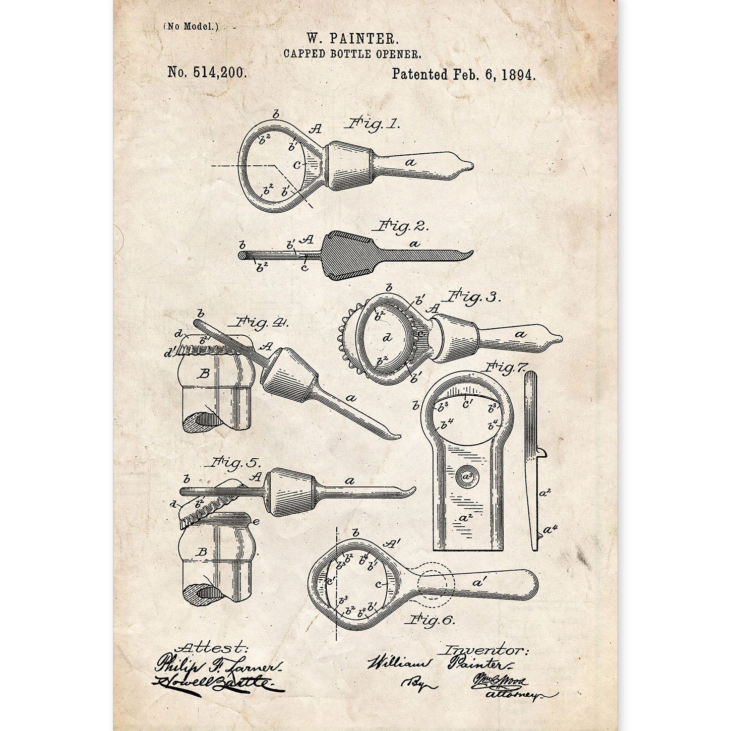 Poster con patente de Abrelatas. Lámina con diseño de patente antigua.-Artwork-Nacnic-A4-Sin marco-Nacnic Estudio SL