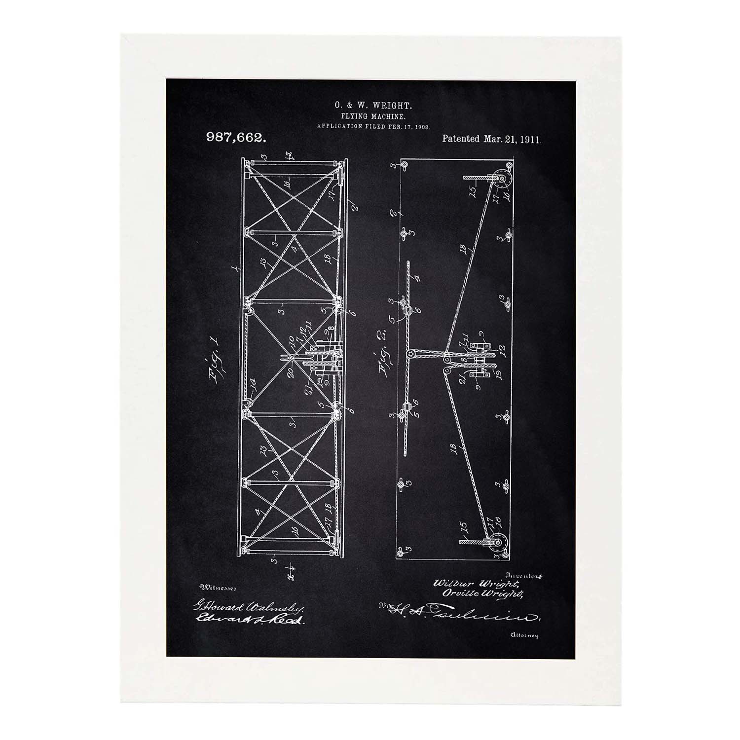 Poster con patente de Alas avion. Lámina con diseño de patente antigua-Artwork-Nacnic-A3-Marco Blanco-Nacnic Estudio SL