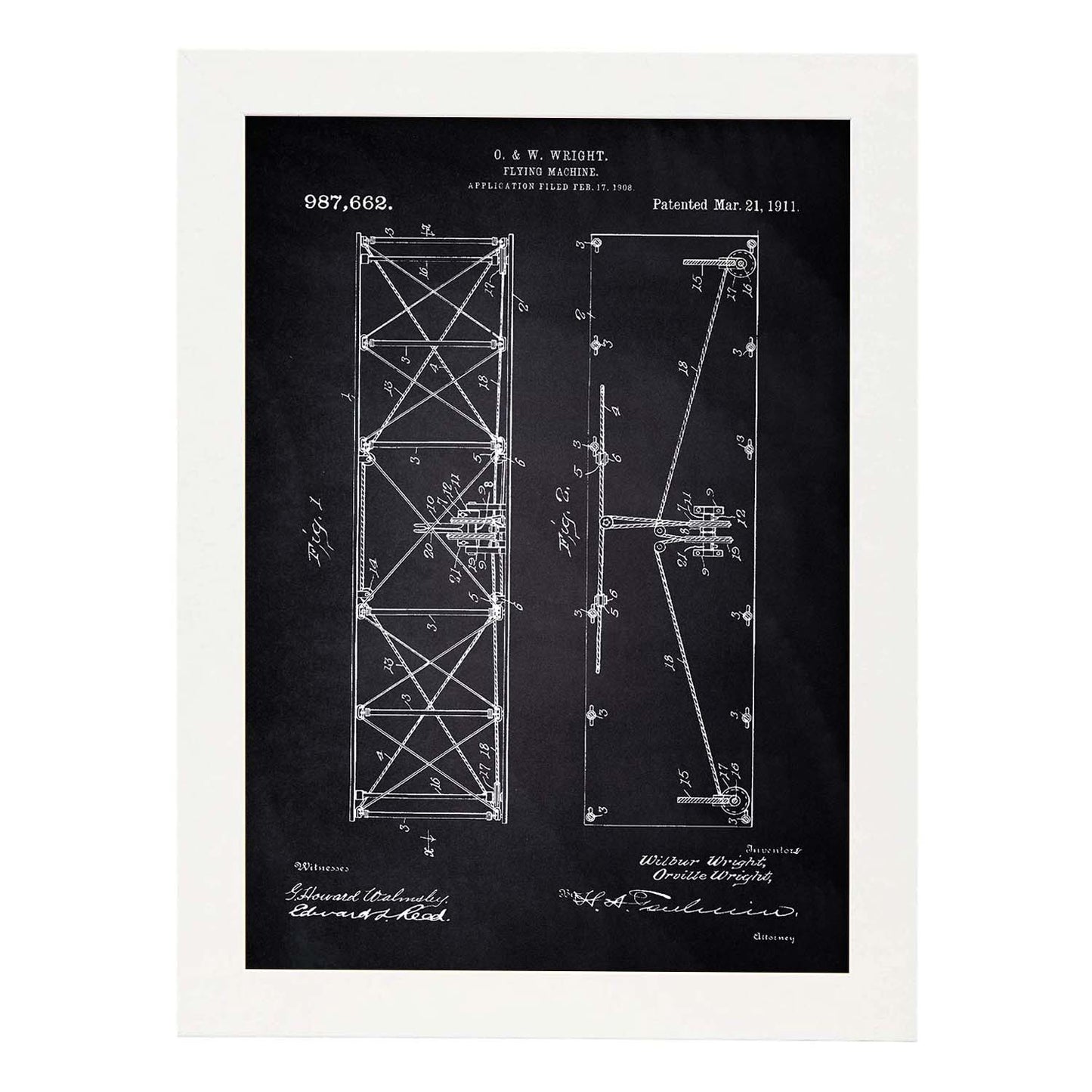 Poster con patente de Alas avion. Lámina con diseño de patente antigua-Artwork-Nacnic-A4-Marco Blanco-Nacnic Estudio SL
