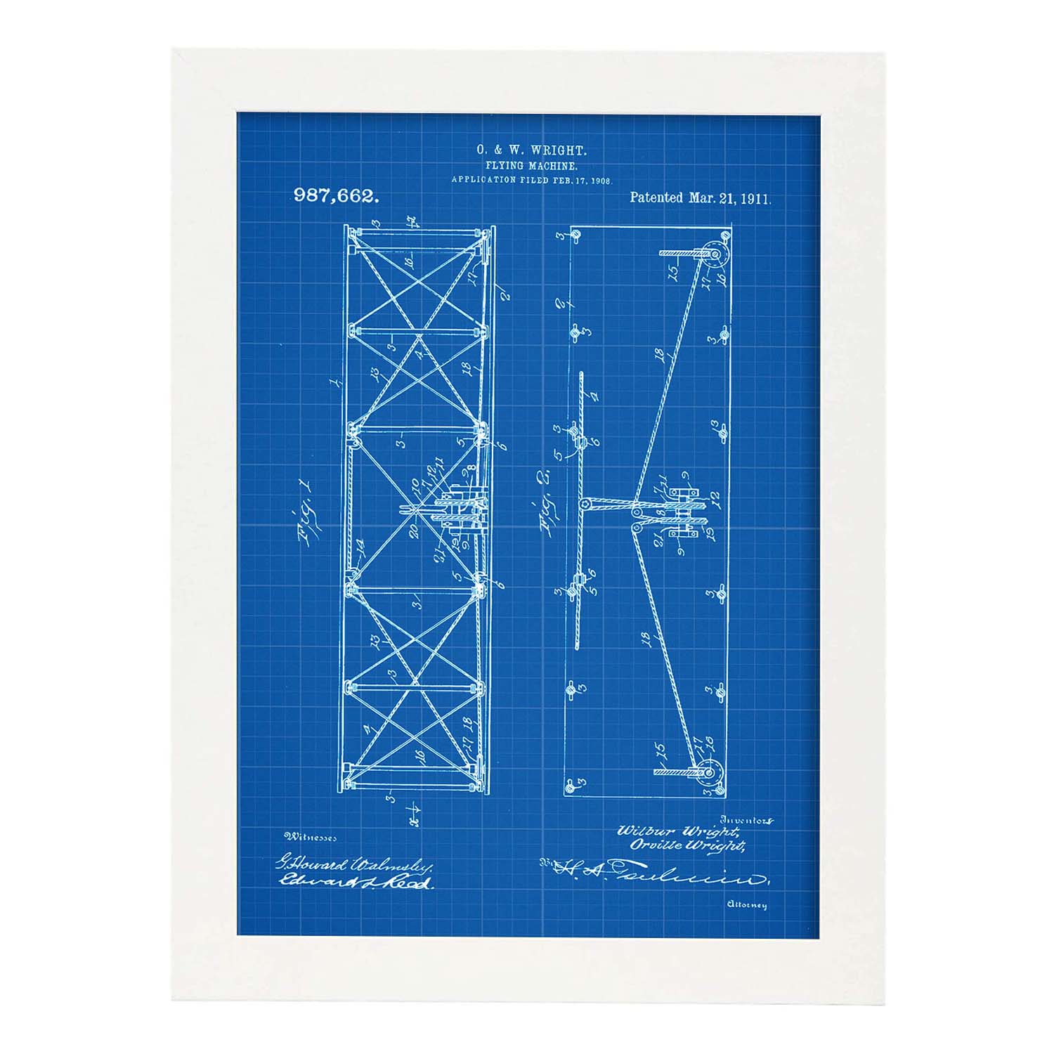 Poster con patente de Alas avion. Lámina con diseño de patente antigua-Artwork-Nacnic-A4-Marco Blanco-Nacnic Estudio SL