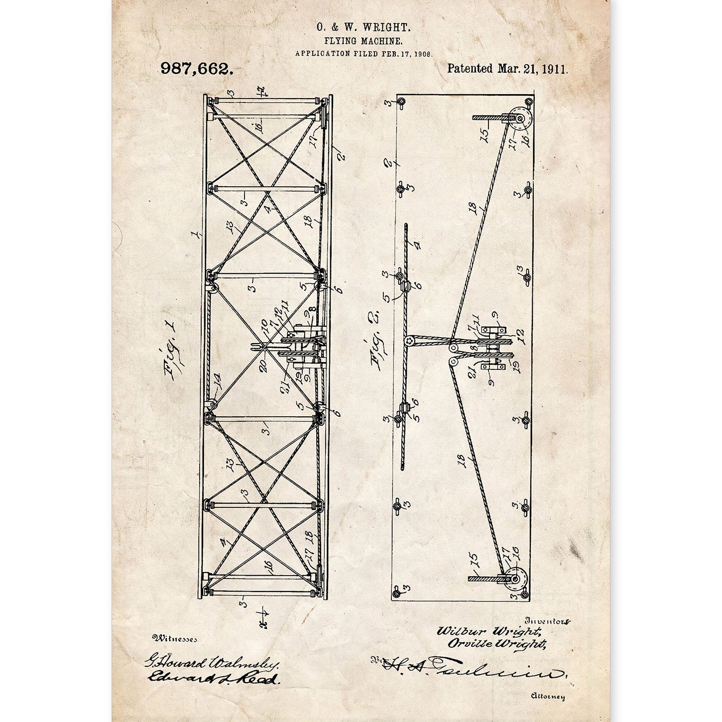 Poster con patente de Alas avion. Lámina con diseño de patente antigua.-Artwork-Nacnic-A4-Sin marco-Nacnic Estudio SL