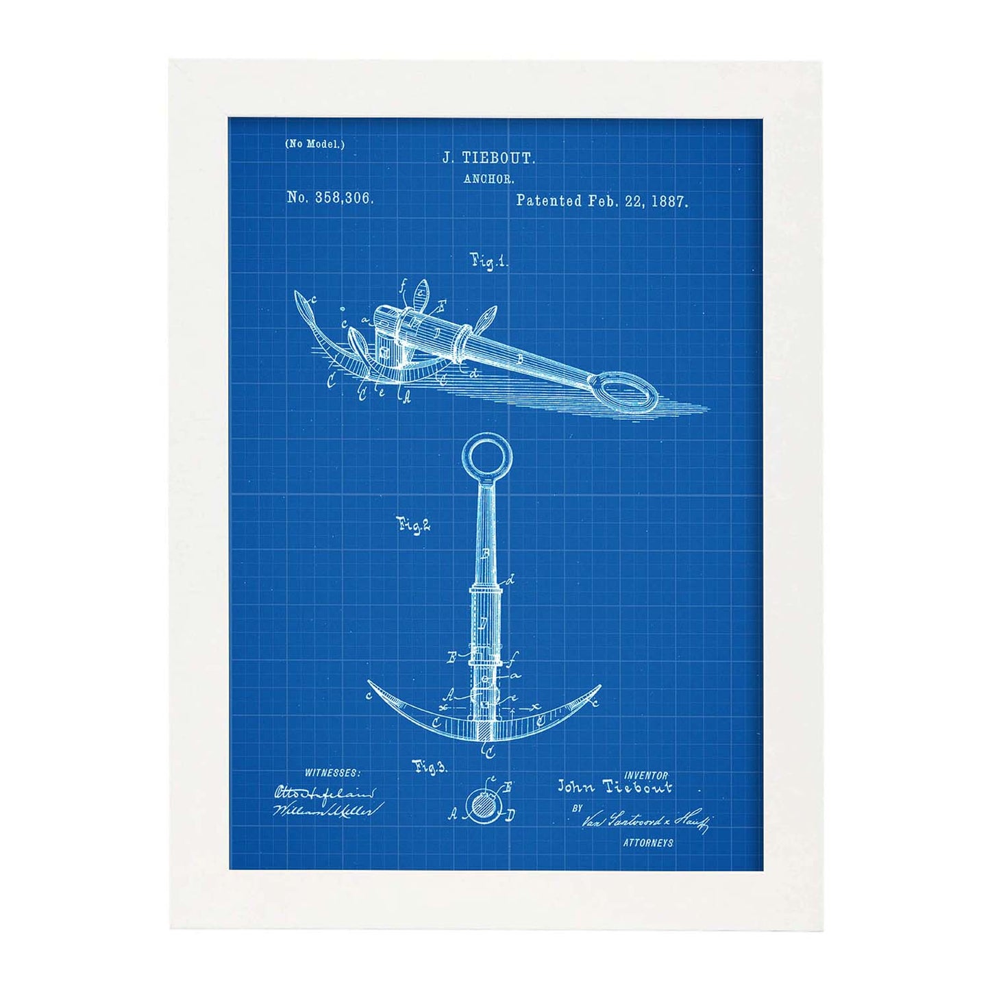 Poster con patente de Ancla. Lámina con diseño de patente antigua-Artwork-Nacnic-A4-Marco Blanco-Nacnic Estudio SL