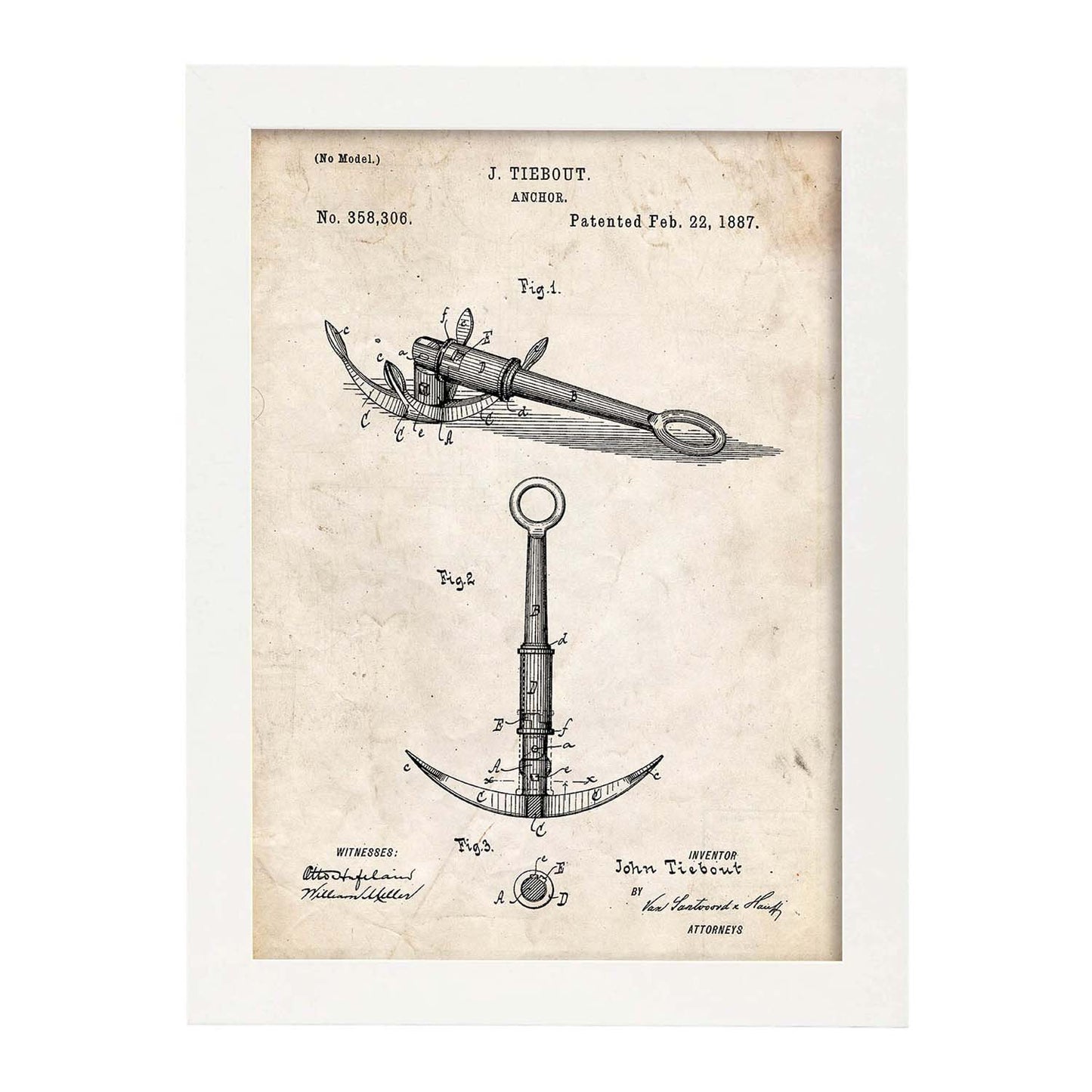 Poster con patente de Ancla. Lámina con diseño de patente antigua.-Artwork-Nacnic-A3-Marco Blanco-Nacnic Estudio SL
