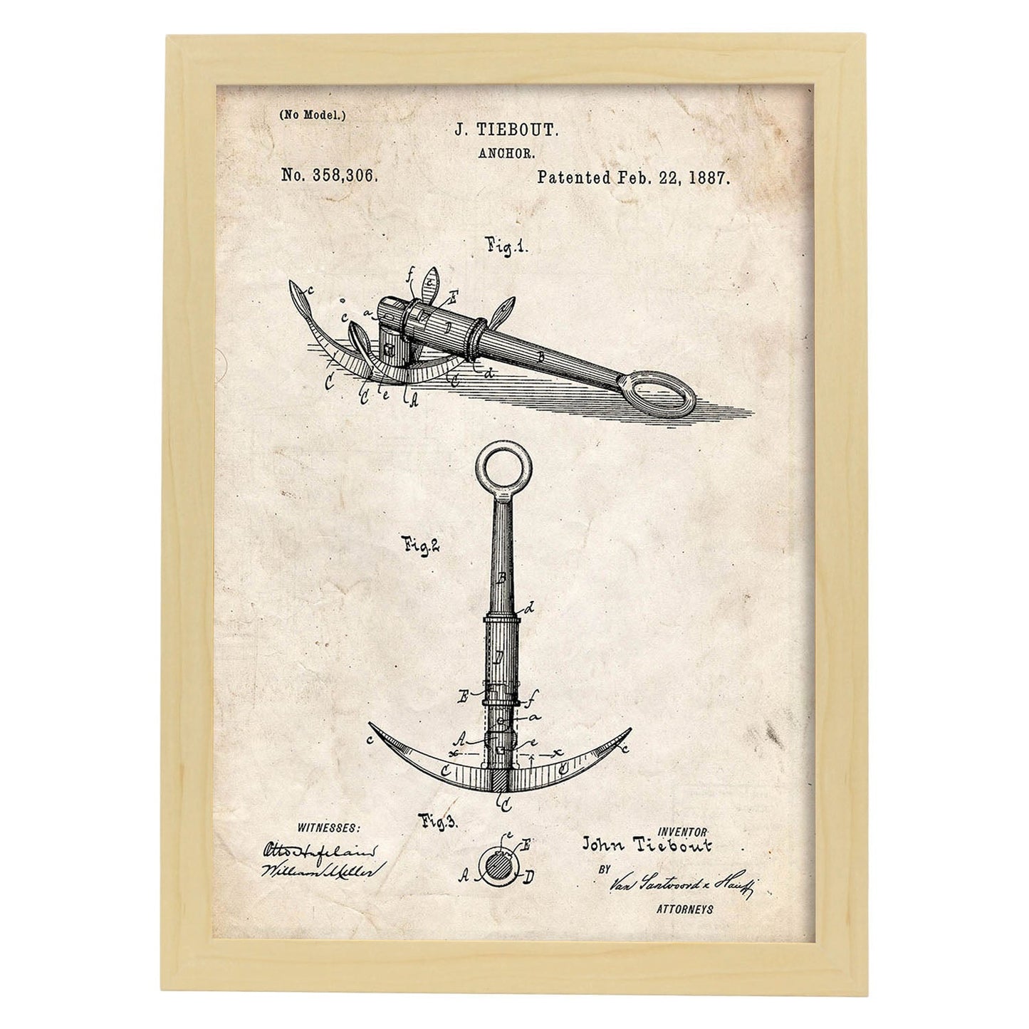 Poster con patente de Ancla. Lámina con diseño de patente antigua.-Artwork-Nacnic-A3-Marco Madera clara-Nacnic Estudio SL
