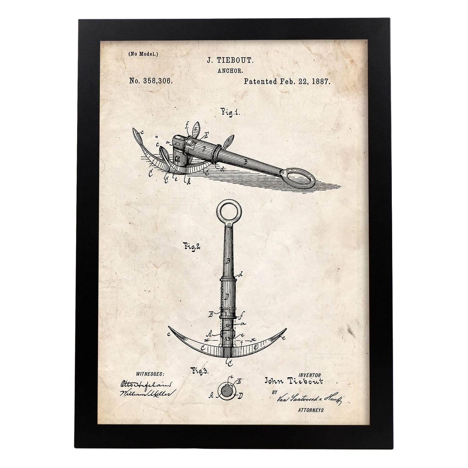 Poster con patente de Ancla. Lámina con diseño de patente antigua.-Artwork-Nacnic-A3-Marco Negro-Nacnic Estudio SL