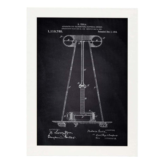 Poster con patente de Aparato de transmision de energia 2. Lámina con diseño de patente antigua-Artwork-Nacnic-A4-Marco Blanco-Nacnic Estudio SL