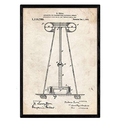 Poster con patente de Aparato de transmision de energia 2. Lámina con diseño de patente antigua.-Artwork-Nacnic-Nacnic Estudio SL