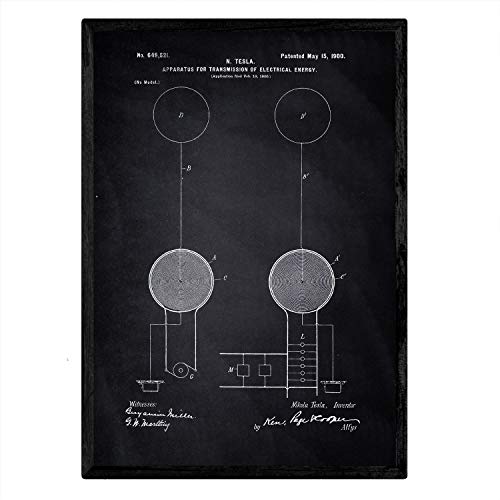 Poster con patente de Aparato de transmision de energia. Lámina con diseño de patente antigua-Artwork-Nacnic-Nacnic Estudio SL