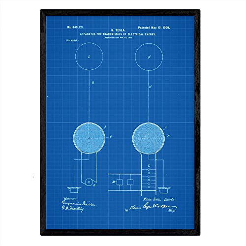 Poster con patente de Aparato de transmision de energia. Lámina con diseño de patente antigua-Artwork-Nacnic-Nacnic Estudio SL