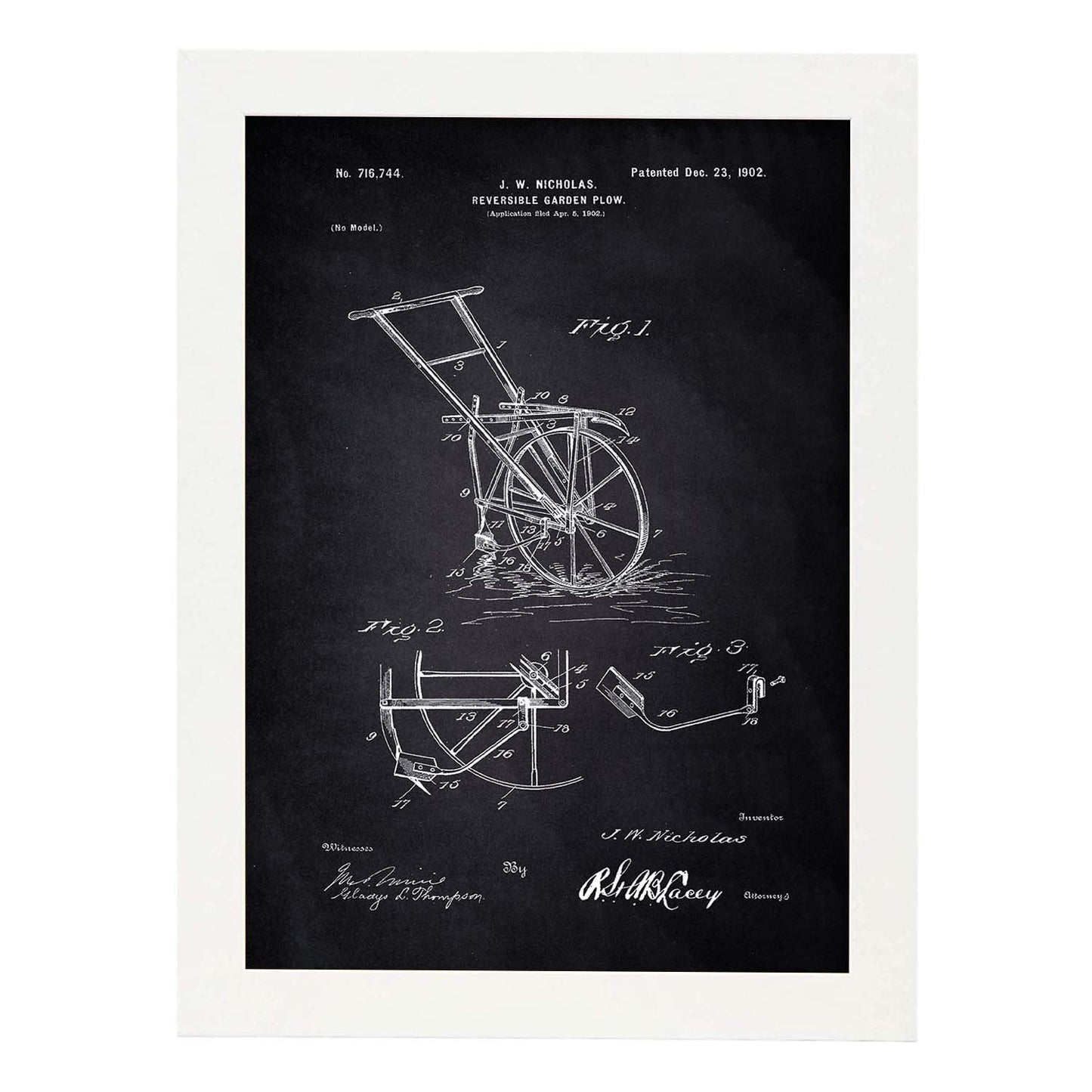 Poster con patente de Arado simple. Lámina con diseño de patente antigua-Artwork-Nacnic-A3-Marco Blanco-Nacnic Estudio SL