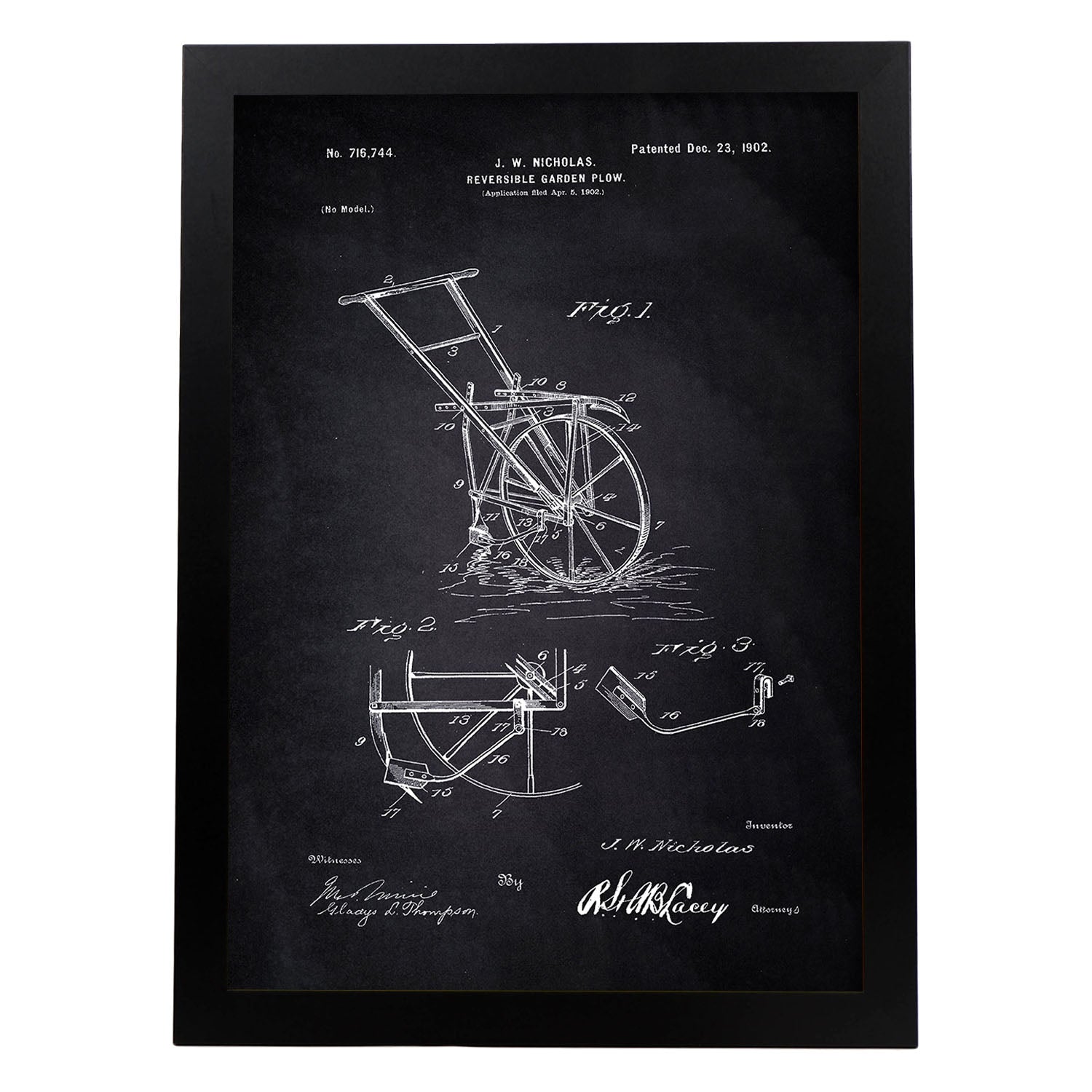 Poster con patente de Arado simple. Lámina con diseño de patente antigua-Artwork-Nacnic-A3-Marco Negro-Nacnic Estudio SL