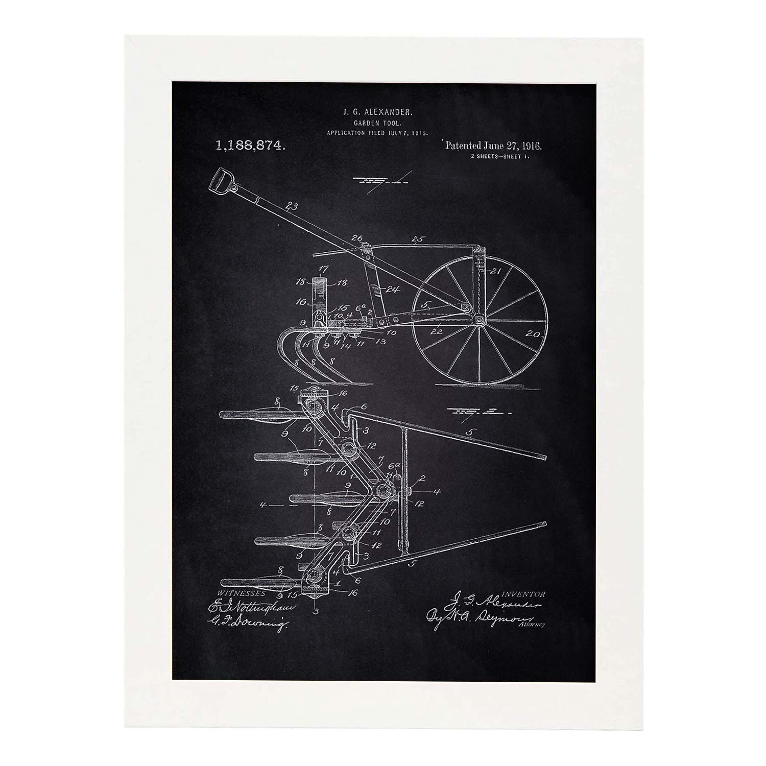 Poster con patente de Arado. Lámina con diseño de patente antigua-Artwork-Nacnic-A3-Marco Blanco-Nacnic Estudio SL