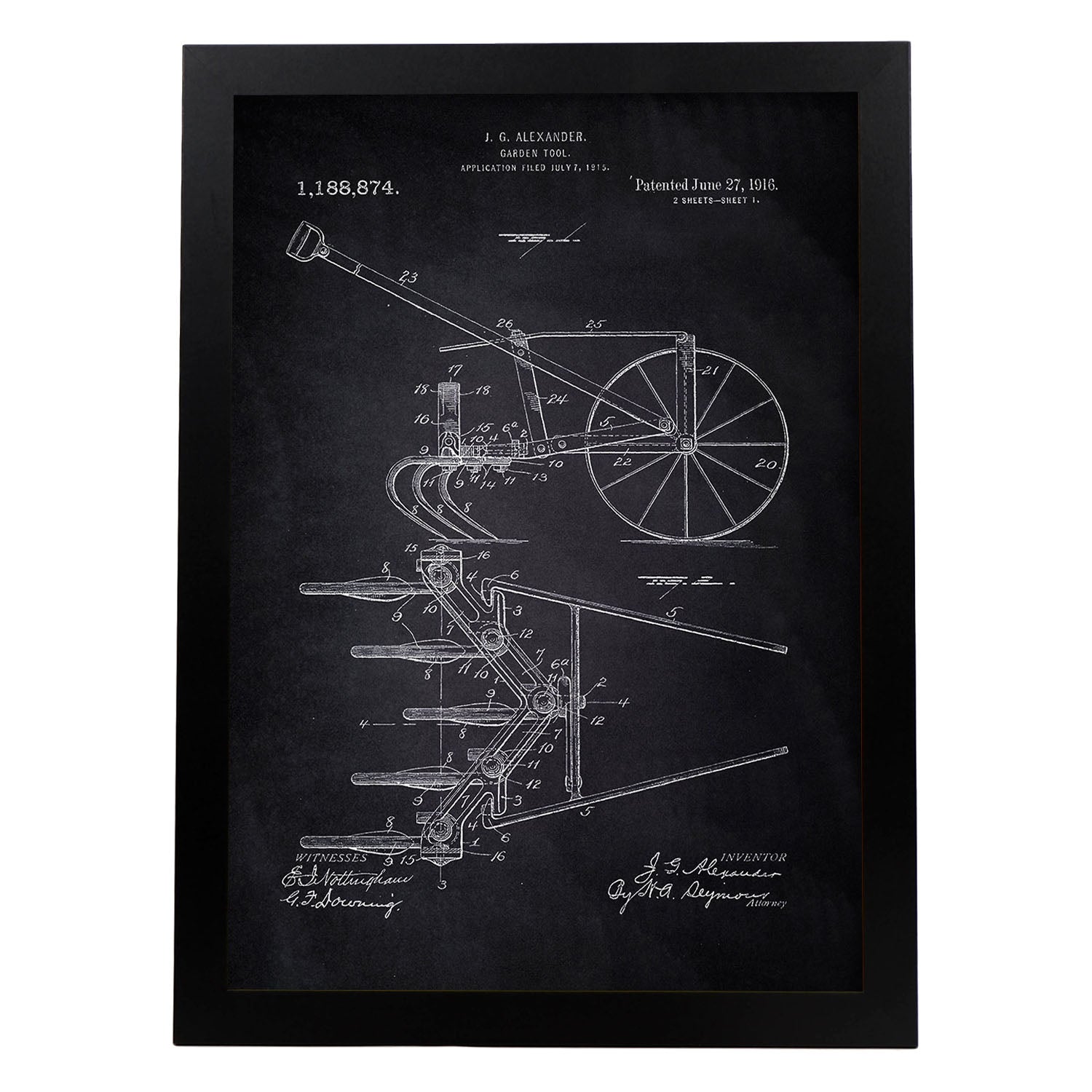 Poster con patente de Arado. Lámina con diseño de patente antigua-Artwork-Nacnic-A3-Marco Negro-Nacnic Estudio SL