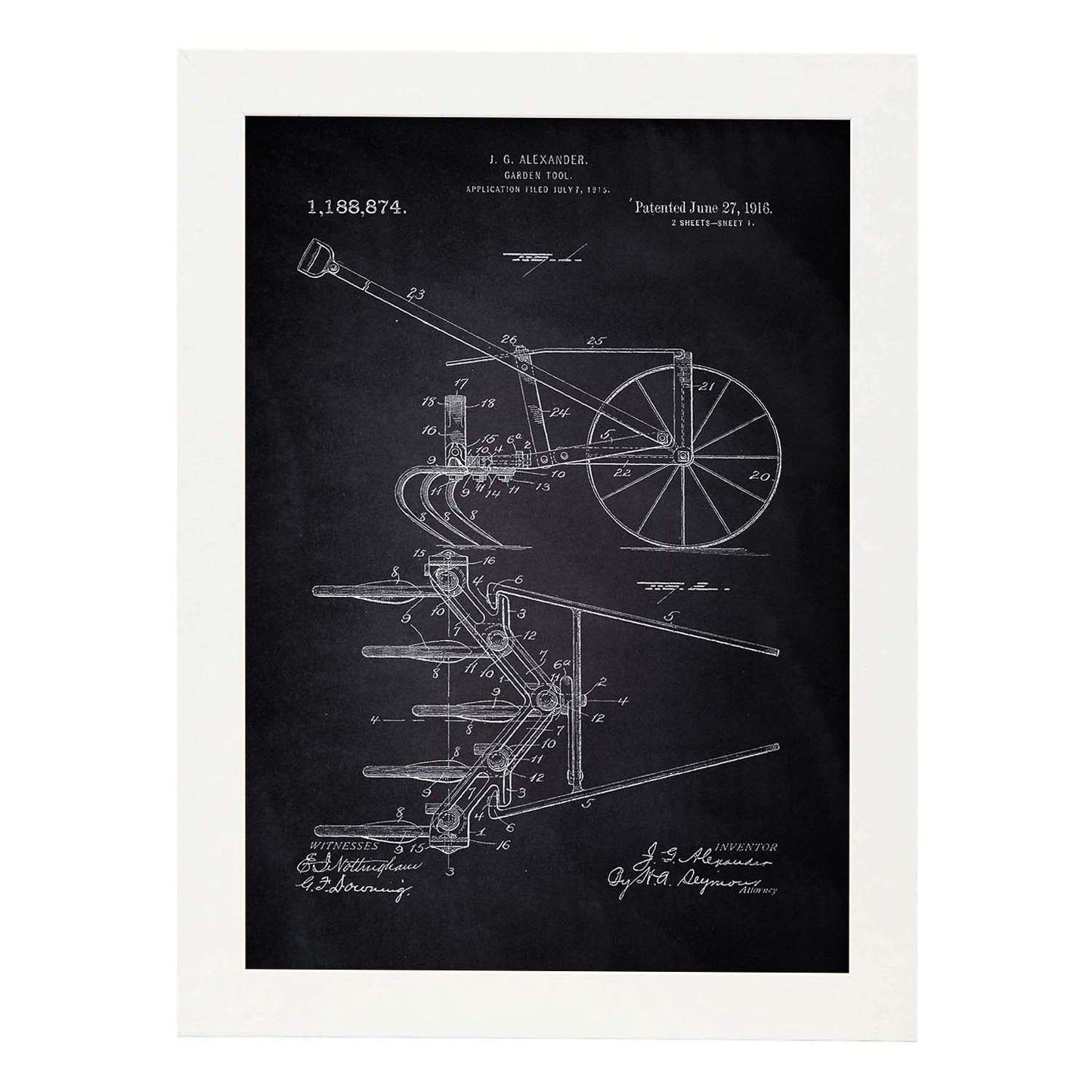 Poster con patente de Arado. Lámina con diseño de patente antigua-Artwork-Nacnic-A4-Marco Blanco-Nacnic Estudio SL