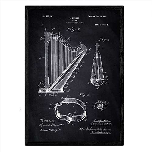 Poster con patente de Arpa 2. Lámina con diseño de patente antigua-Artwork-Nacnic-Nacnic Estudio SL