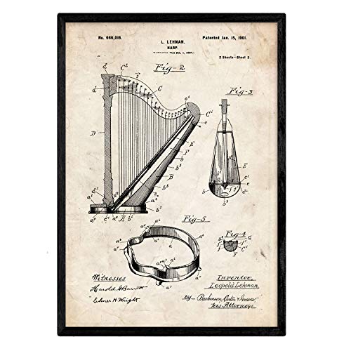 Poster con patente de Arpa 2. Lámina con diseño de patente antigua.-Artwork-Nacnic-Nacnic Estudio SL