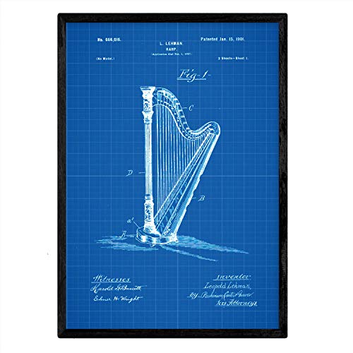 Poster con patente de Arpa. Lámina con diseño de patente antigua-Artwork-Nacnic-Nacnic Estudio SL