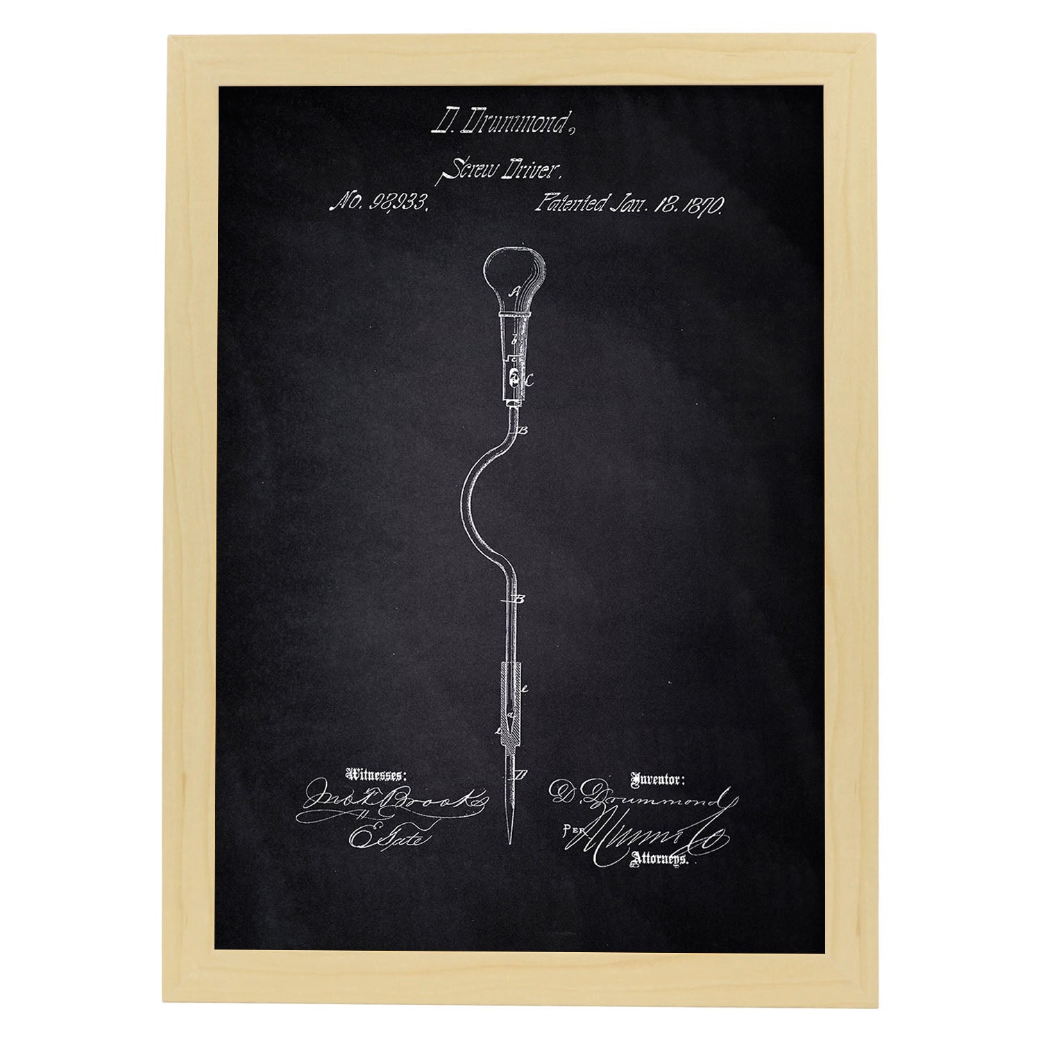 Poster con patente de Atornillador. Lámina con diseño de patente antigua-Artwork-Nacnic-A3-Marco Madera clara-Nacnic Estudio SL