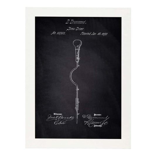 Poster con patente de Atornillador. Lámina con diseño de patente antigua-Artwork-Nacnic-A4-Marco Blanco-Nacnic Estudio SL
