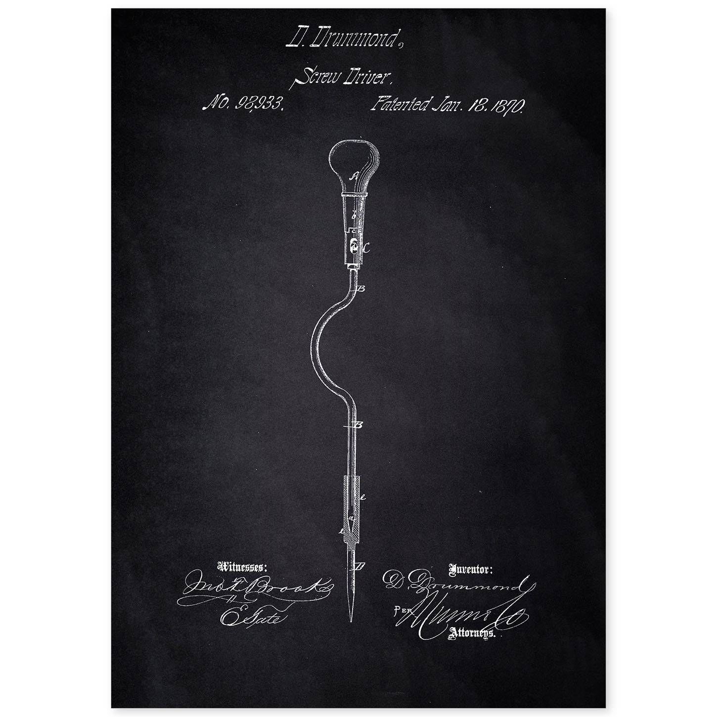 Poster con patente de Atornillador. Lámina con diseño de patente antigua-Artwork-Nacnic-A4-Sin marco-Nacnic Estudio SL