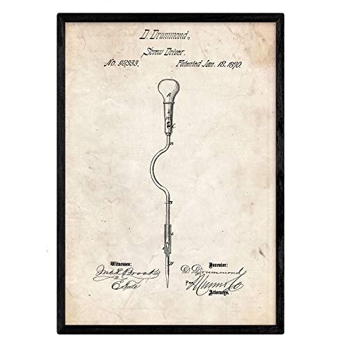 Poster con patente de Atornillador. Lámina con diseño de patente antigua.-Artwork-Nacnic-Nacnic Estudio SL
