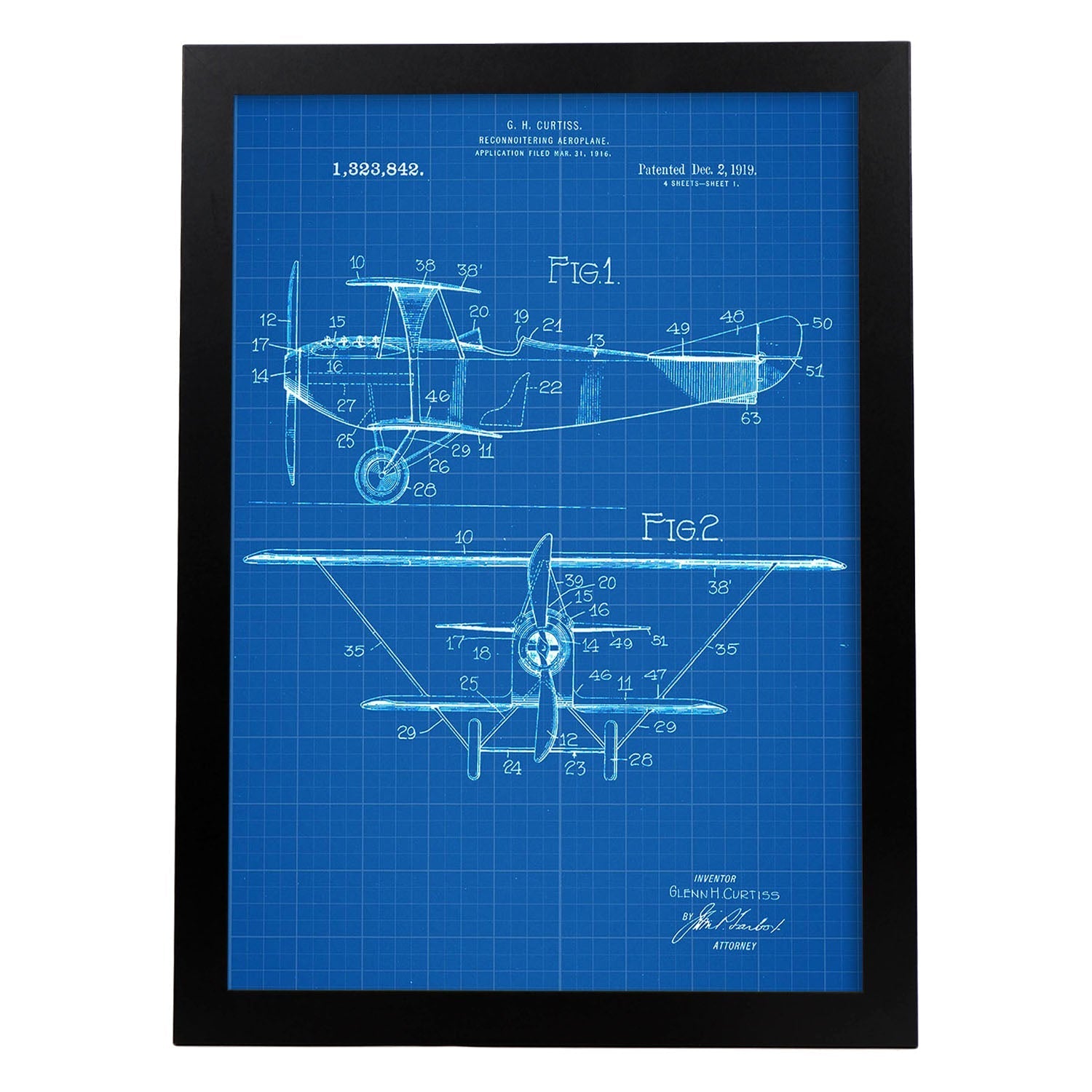Poster con patente de Avion de reconocimiento. Lámina con diseño de patente antigua-Artwork-Nacnic-A3-Marco Negro-Nacnic Estudio SL