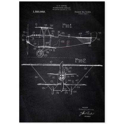 Poster con patente de Avion de reconocimiento. Lámina con diseño de patente antigua-Artwork-Nacnic-A4-Sin marco-Nacnic Estudio SL