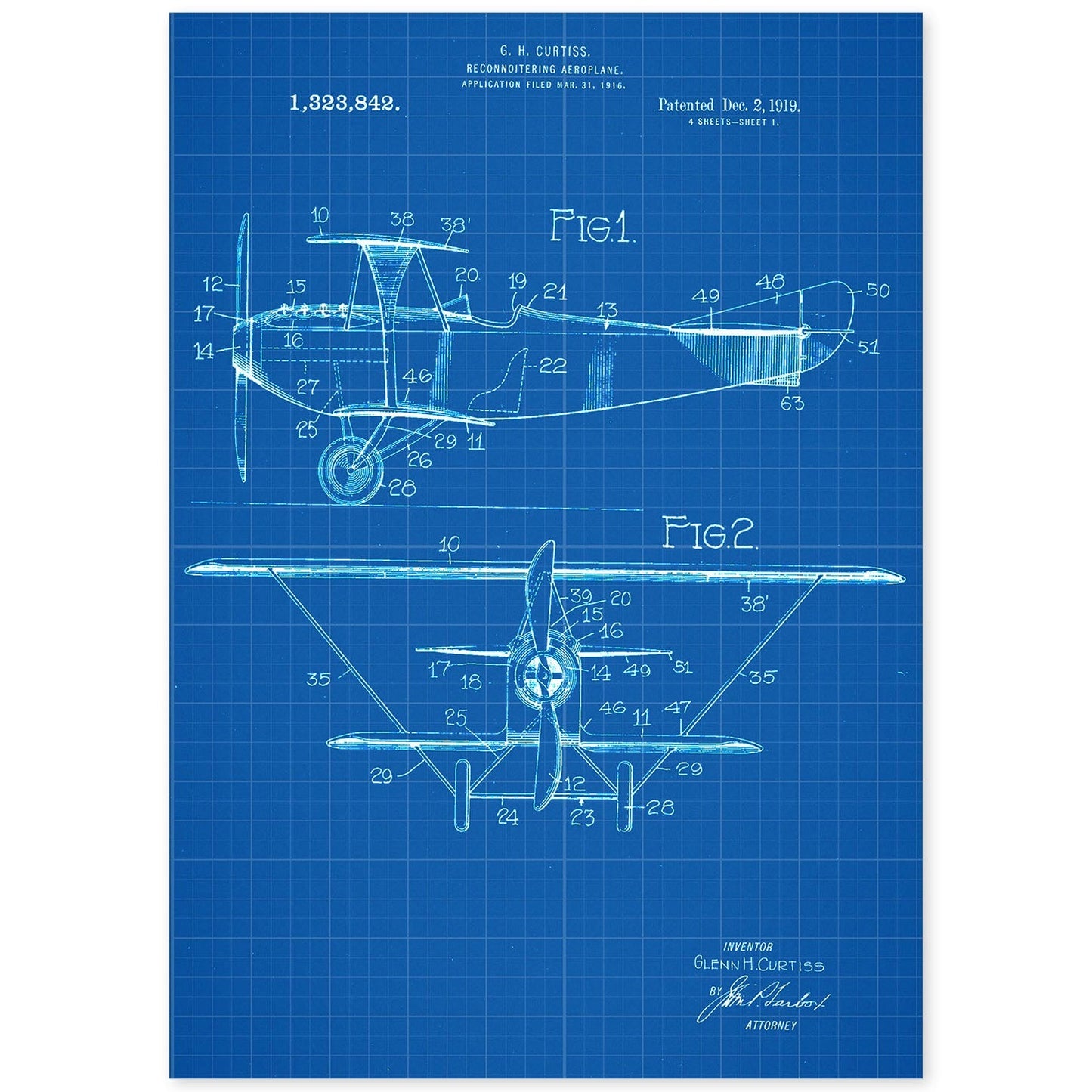 Poster con patente de Avion de reconocimiento. Lámina con diseño de patente antigua-Artwork-Nacnic-A4-Sin marco-Nacnic Estudio SL