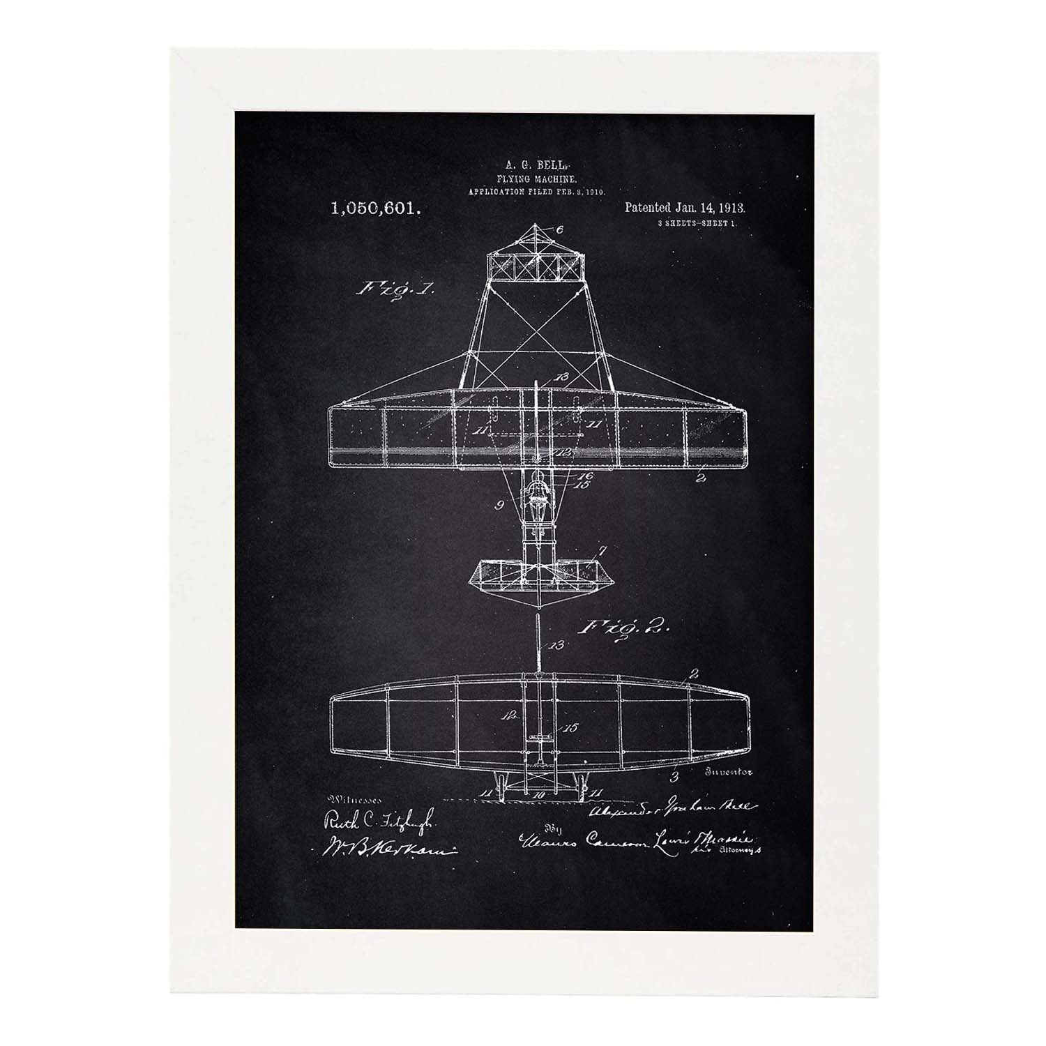 Poster con patente de Avion. Lámina con diseño de patente antigua-Artwork-Nacnic-A3-Marco Blanco-Nacnic Estudio SL