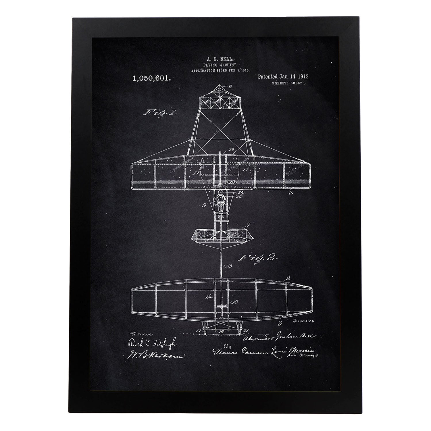 Poster con patente de Avion. Lámina con diseño de patente antigua-Artwork-Nacnic-A3-Marco Negro-Nacnic Estudio SL